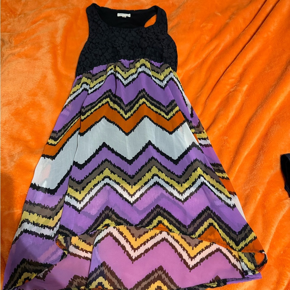 Cotton Candy Black and Multicolor High Low Dress